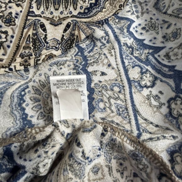 Dana Buchman Womens Paisley Print Tunic Top Medium 3/4 Sleeve Beige Navy Stretch - Picture 6 of 10